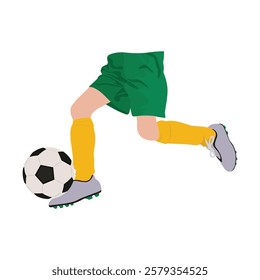 Vector illustration of soccer or football player in cartoon flat style. Player kicking ball icon 