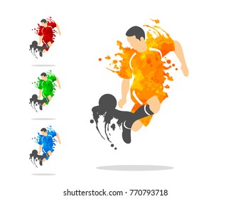 vector illustration of soccer or football player in an action with splash splat and watercolor