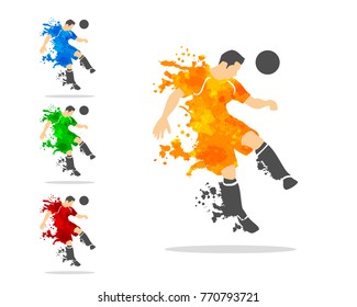vector illustration of soccer or football player in an action with splash splat and watercolor