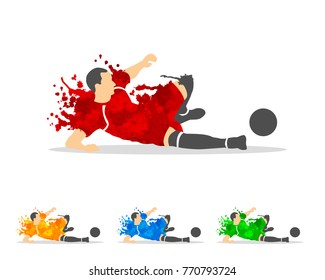 vector illustration of soccer or football player in an action with splash splat and watercolor