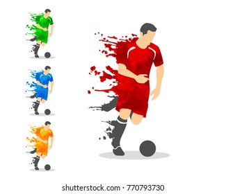 vector illustration of soccer or football player in an action with splash splat and watercolor
