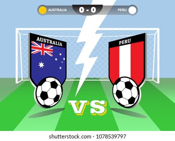 Vector illustration of soccer or football russian world tournament championship, Australia versus Peru, group C
