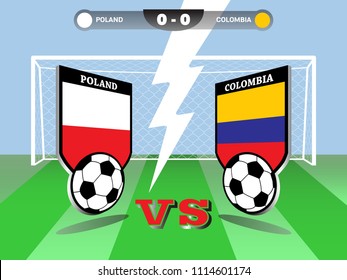 Vector illustration of soccer or football tournament championship, Poland vs Colombia, group H