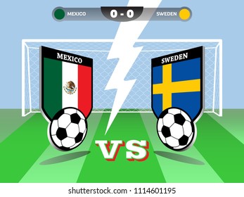 Vector illustration of soccer or football tournament championship, Mexico vs Sweden, group F