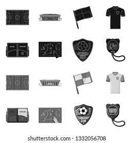 Vector illustration of soccer and gear symbol. Set of soccer and tournament stock symbol for web.