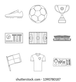 Vector illustration of soccer and gear symbol. Set of soccer and tournament vector icon for stock.