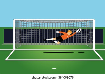 vector illustration of soccer goal keeper catching a ball on the field