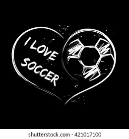 Vector illustration of soccer heart on black background for sports design.