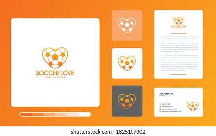 Vector Illustration Of Soccer Love Logo Design Template. Isolated On A Colored Background.