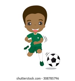 Vector illustration Soccer player, boy playing football isolated on white background