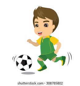 Vector illustration Soccer player, boy playing football isolated on white background