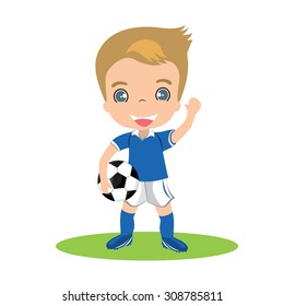 Vector illustration Soccer player, boy playing football isolated on white background