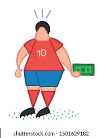 Vector illustration soccer player bribes. Hand drawn. Colored outlines.