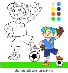 Vector illustration, soccer player, cartoon concept, coloring book