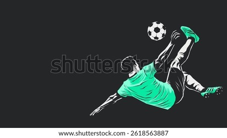 Vector illustration of a soccer player executing a bicycle kick under dark stadium lights. High-energy sports artwork great for posters, branding, advertising campaigns, and football-themed marketing 