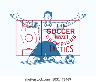 It's a vector illustration of a soccer player exultation after a goal