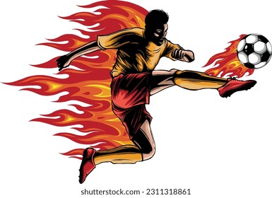 vector illustration of soccer player with flames