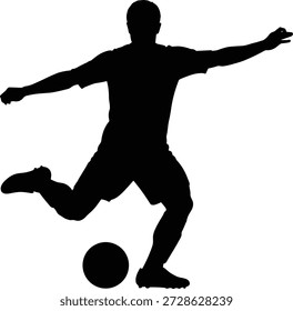 Vector illustration of soccer player icon in silhouette kicking ball with dynamic posture and athletic motion