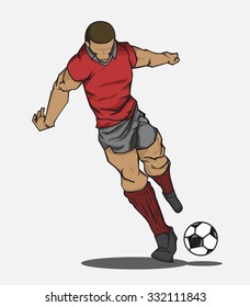 Vector illustration Soccer player kicking the ball