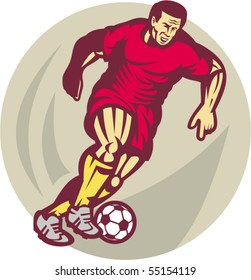vector illustration of a Soccer player running and kicking the ball