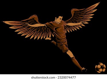 vector illustration of Soccer player with wing and ball on black background