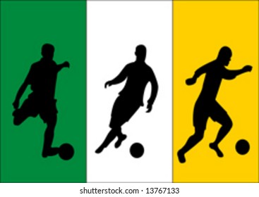 Vector illustration of soccer players and flag of Ireland