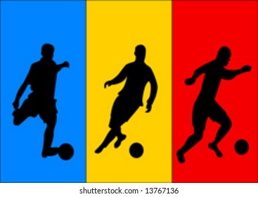 Vector illustration of Soccer players and flag of Romania