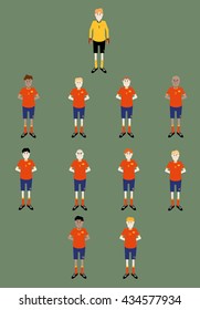 vector illustration of soccer players team line up position on the field pitch
