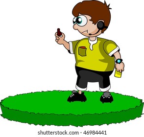 Vector illustration: soccer referee allows penalty kick only after whistle.
