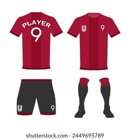 Vector illustration of a soccer uniform, football jersey, shorts and socks. Socker T-shirt