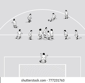 Vector illustration of Soccer wall. Free kick situation in flat design.