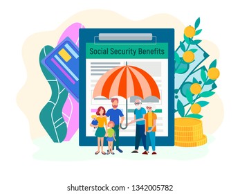 Vector illustration of social benefits for families, social protection of the population