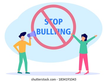 Vector illustration of social concepts, social problems of mankind. Stop mocking signs, calls to stop bullying others.