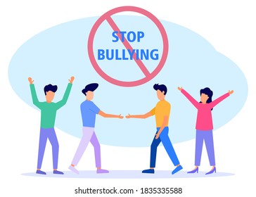 Vector illustration of social concepts, social problems of mankind. Stop mocking signs, calls to stop bullying others.