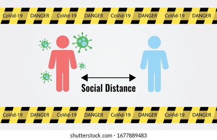 Vector illustration of social distance during pandemic of Covid-19. Keep the distance to avoid corona virus spreading.