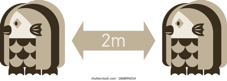 Vector illustration of social distance with Japanese monster Amabie