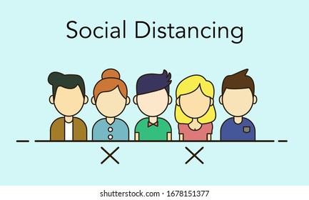 vector illustration of social distancing concept. Keep distance sign. Coronovirus epidemic protective equipment. Preventive measures. Steps to protect yourself. Keep the 1 meter distance..