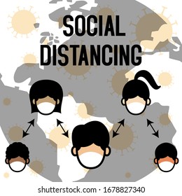 vector illustration of social distancing concept. Keep distance sign. Corona virus epidemic protective equipment. Preventive measures. Steps to protect yourself. Keep the 1 meter distance - vector