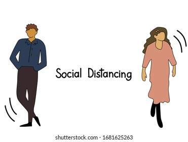 vector illustration of social distancing concept. Keep distance sign. Coronovirus epidemic protective equipment. Preventive measures. Steps to protect yourself. Keep the 1-2 meter distance.