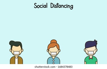 vector illustration of social distancing concept. Keep distance sign. Coronovirus epidemic protective equipment. Preventive measures. Steps to protect yourself. Keep the 1-2 meter distance.