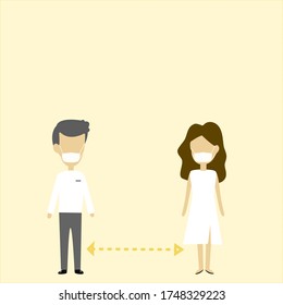 vector illustration of social distancing concept. Keep distance sign. Coronovirus epidemic protective equipment. Preventive measures. Steps to protect yourself. Keep the 1-2 meter distance.