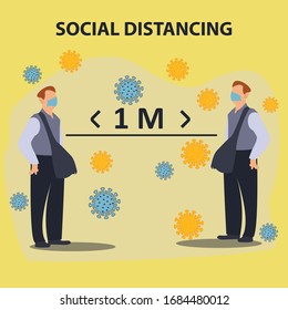Vector Illustration For Social Distancing For Educations in word, Social Distancing is make firewall person in be self 