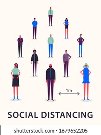 Vector illustration - Social Distancing. keeping distance 1 meter to protect from corona virus (COVID-19). Coronavirus outbreak, prevention and awareness poster.