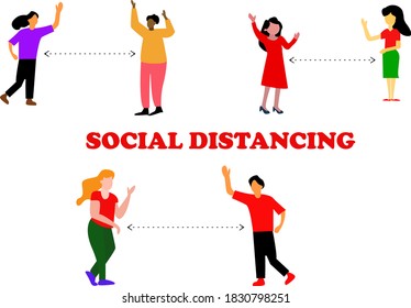 vector illustration of social distancing in pandemic, precautions from corona virus