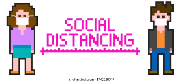 Vector illustration of social distancing for people.