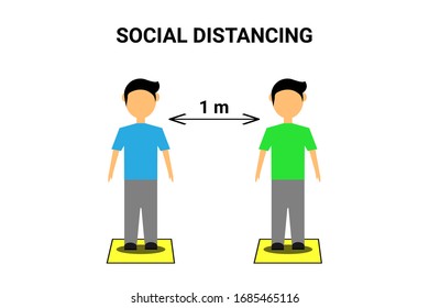 Vector illustration social distancing. Space between people to avoid spreading COVID-19 Virus. Keep the 1 meter distance.