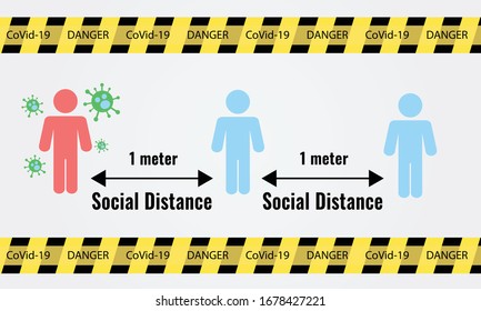 Vector Illustration of social distancing standard operating procedure during Covid-19 pandemic. Coronavirus also known as Covid 19 is a deadly flu virus detected in Wuhan, China.