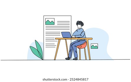 Vector illustration of a social media admin. Modern flat in continuous line style.