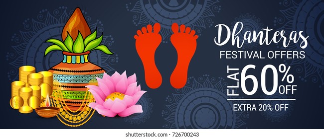 Vector illustration of a Social Media Header Background for Happy Dhanteras Festival.