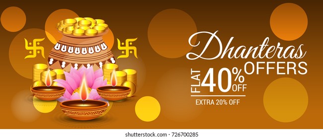 Vector illustration of a Social Media Header Background for Happy Dhanteras Festival.